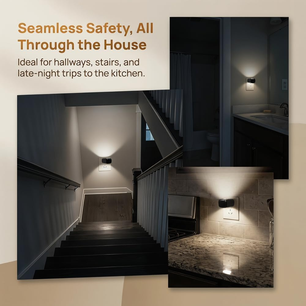 Plug-in-Nachtlichter beleuchten Treppen, Badezimmer und Küchen für mehr Sicherheit bei Nacht.