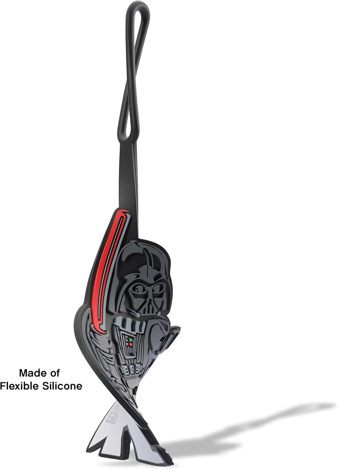 Etiqueta de equipaje de goma de Darth Vader con sable rojo y correa.