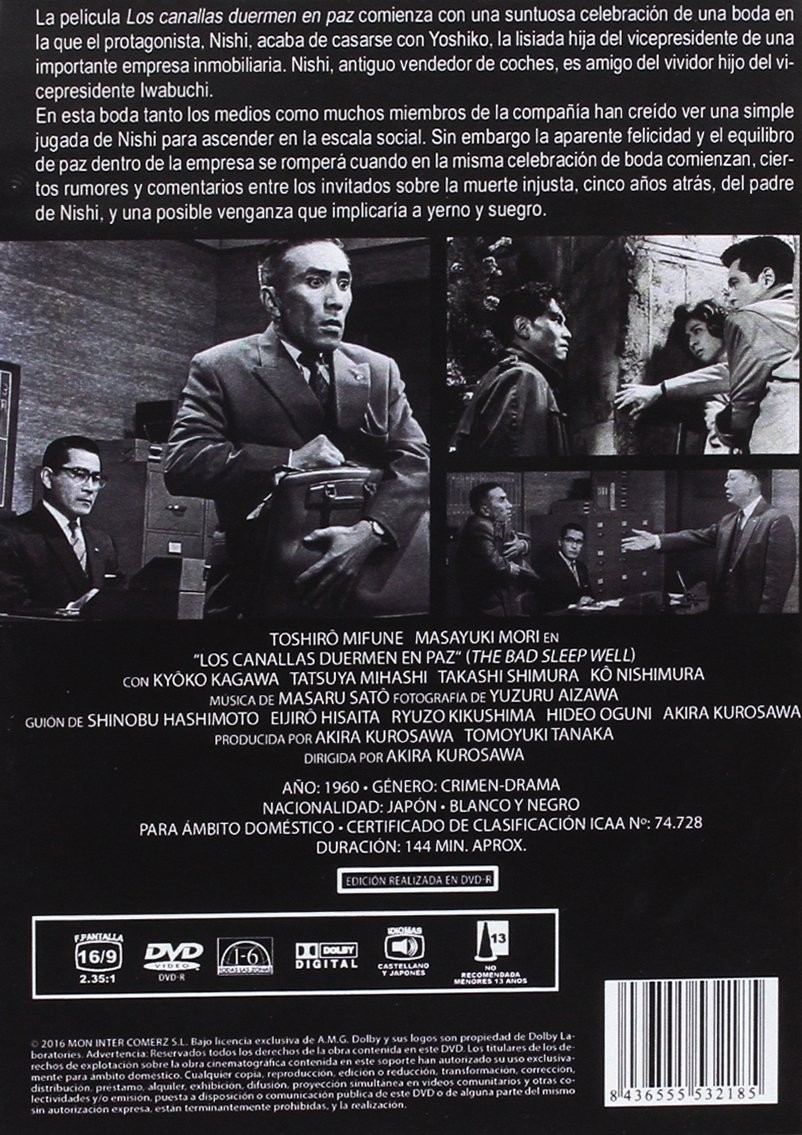 Carátula de DVD de Los canallas duermen en paz con fotogramas en blanco y negro, texto y código de barras.