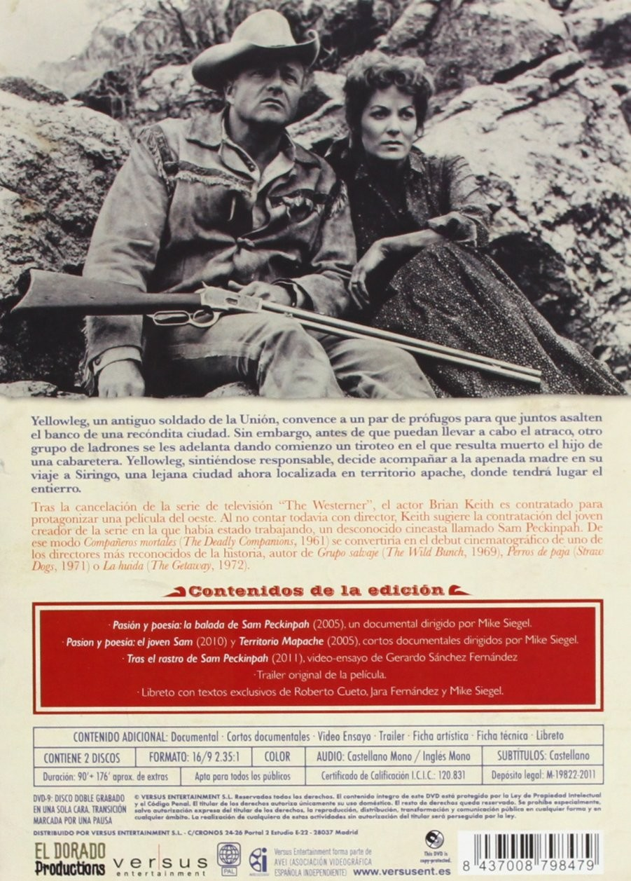 Carátula de DVD con una imagen occidental en blanco y negro de un vaquero con rifle y una mujer ante rocas, con texto en español.