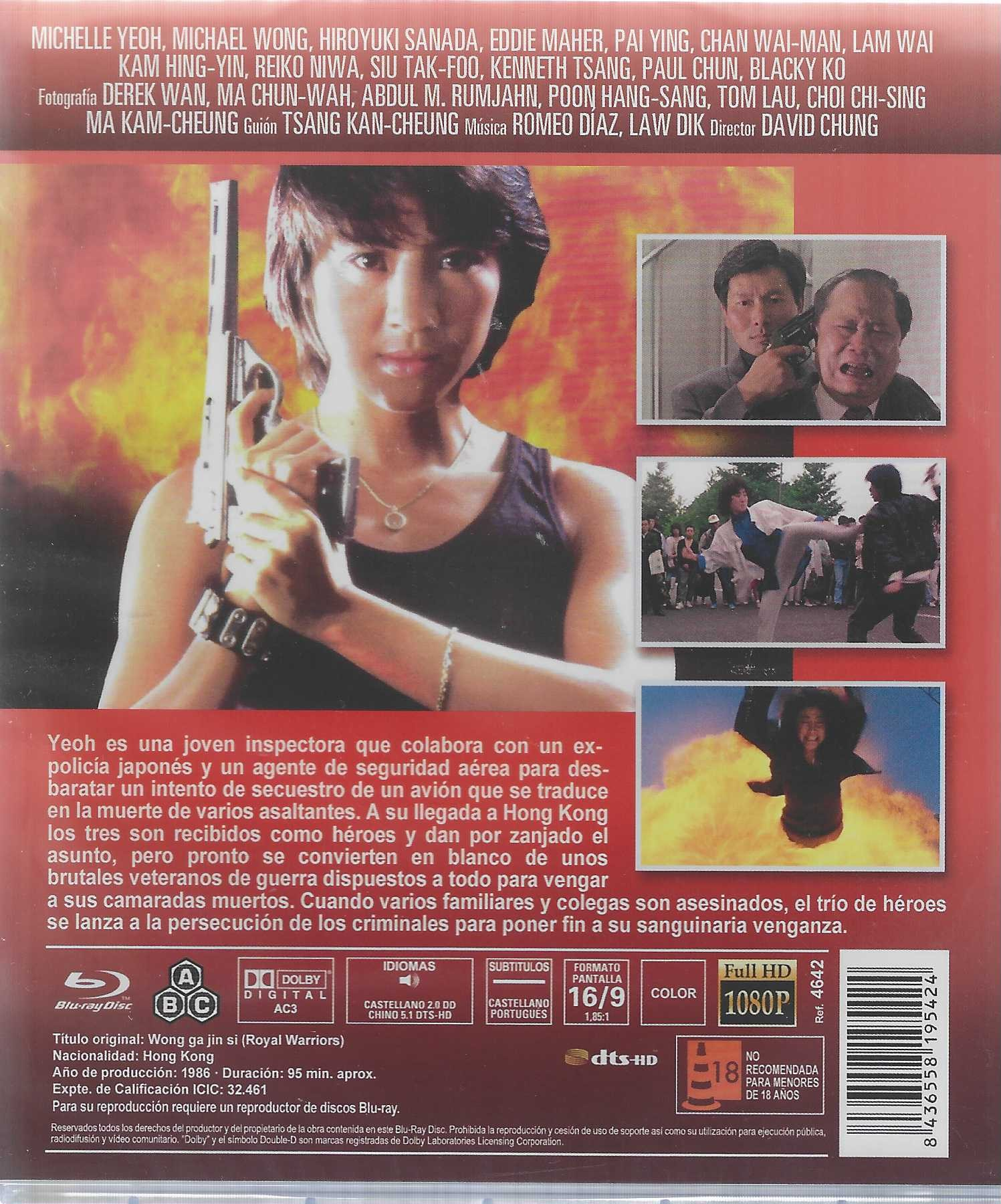Contraportada de Blu-ray con imágenes de acción, nombres de actores y sinopsis.