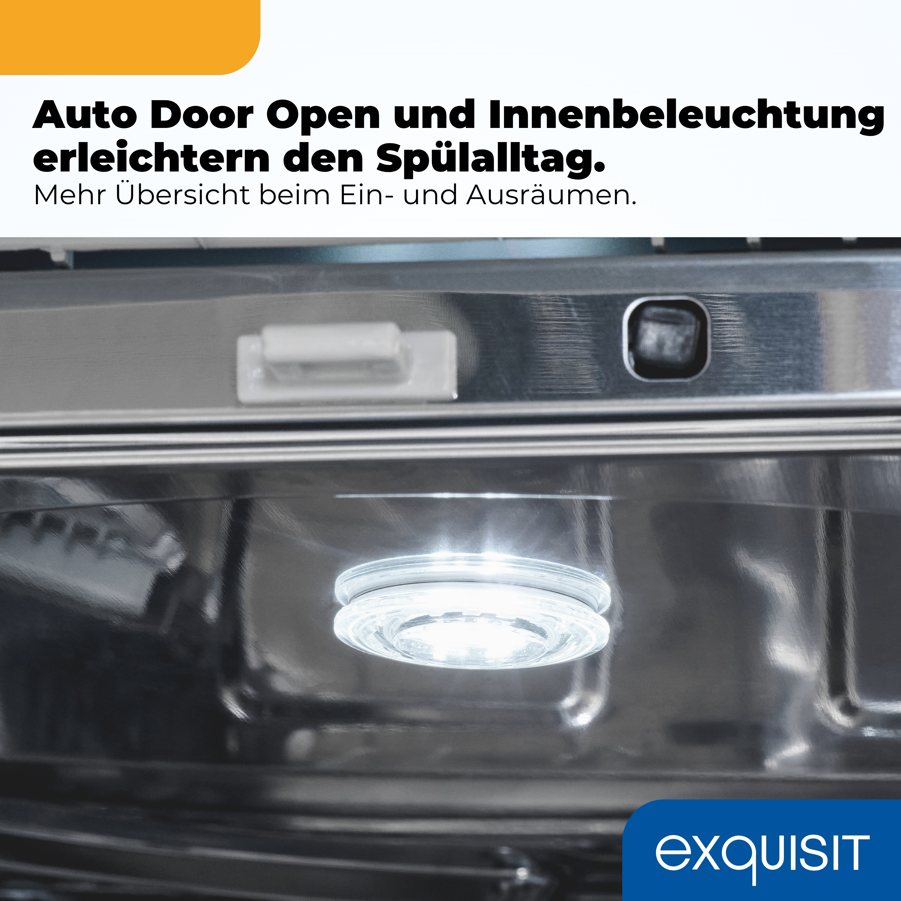 Geschirrspülerinnenbeleuchtung und Text zur Erleichterung des Alltags.