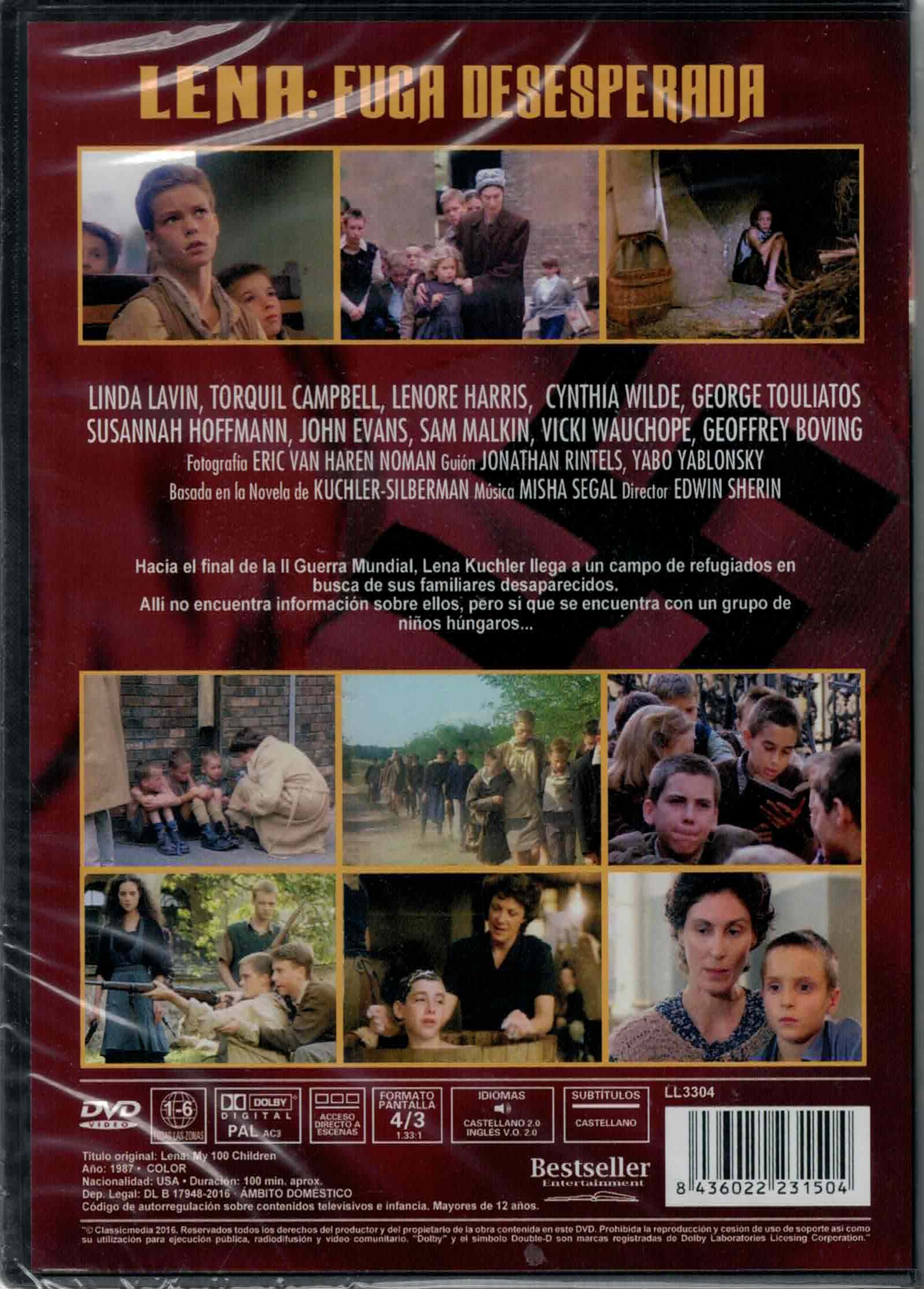 Contraportada del DVD de Lena: Fuga Desesperada con fotogramas, reparto y sinopsis de la película.