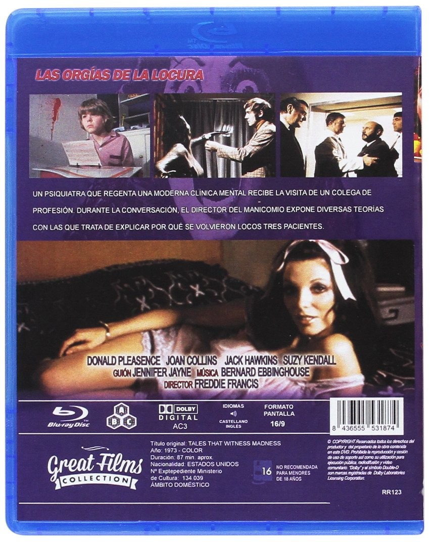 Contraportada de un estuche de Blu-ray con fotogramas, texto en español y reparto.