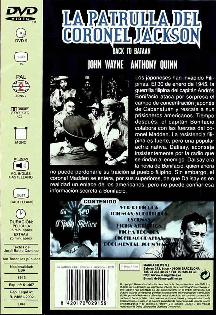 Carátula del DVD de La patrulla del coronel Jackson con John Wayne, Anthony Quinn y sinopsis.
