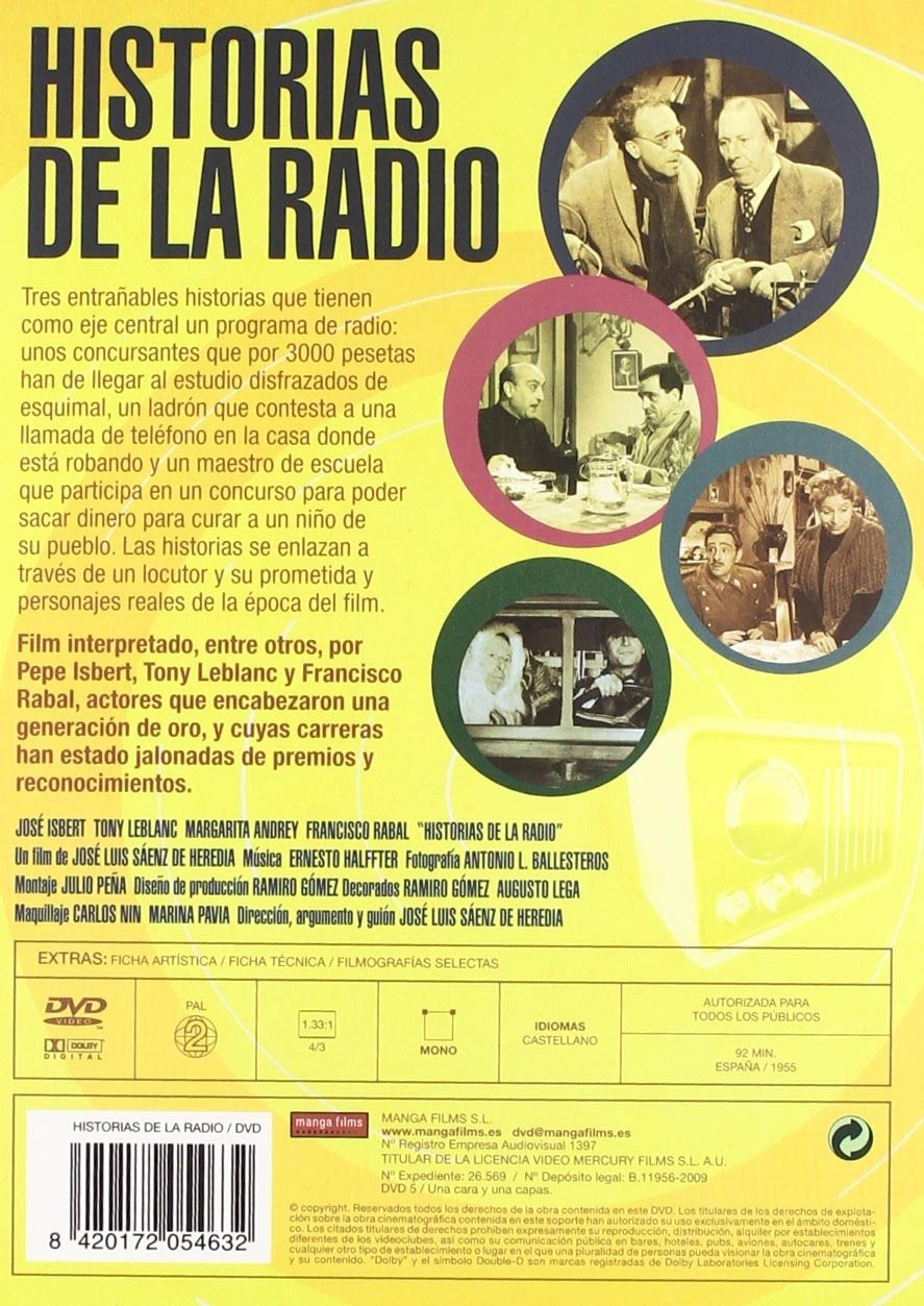Carátula de DVD amarilla de "Historias de la Radio" con texto en español.