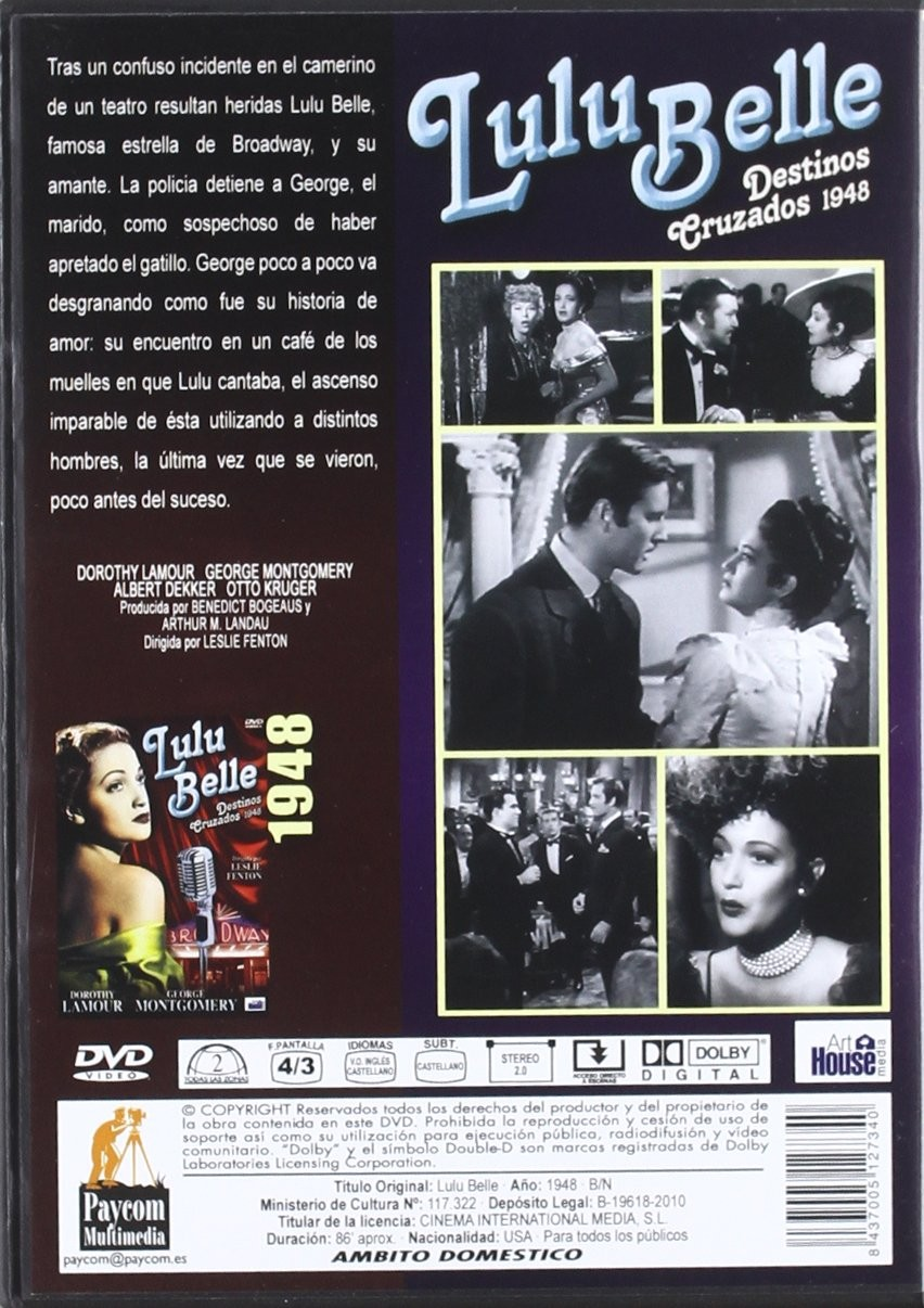 Contraportada del DVD de Lulu Belle con fotogramas, sinopsis en español y datos técnicos.