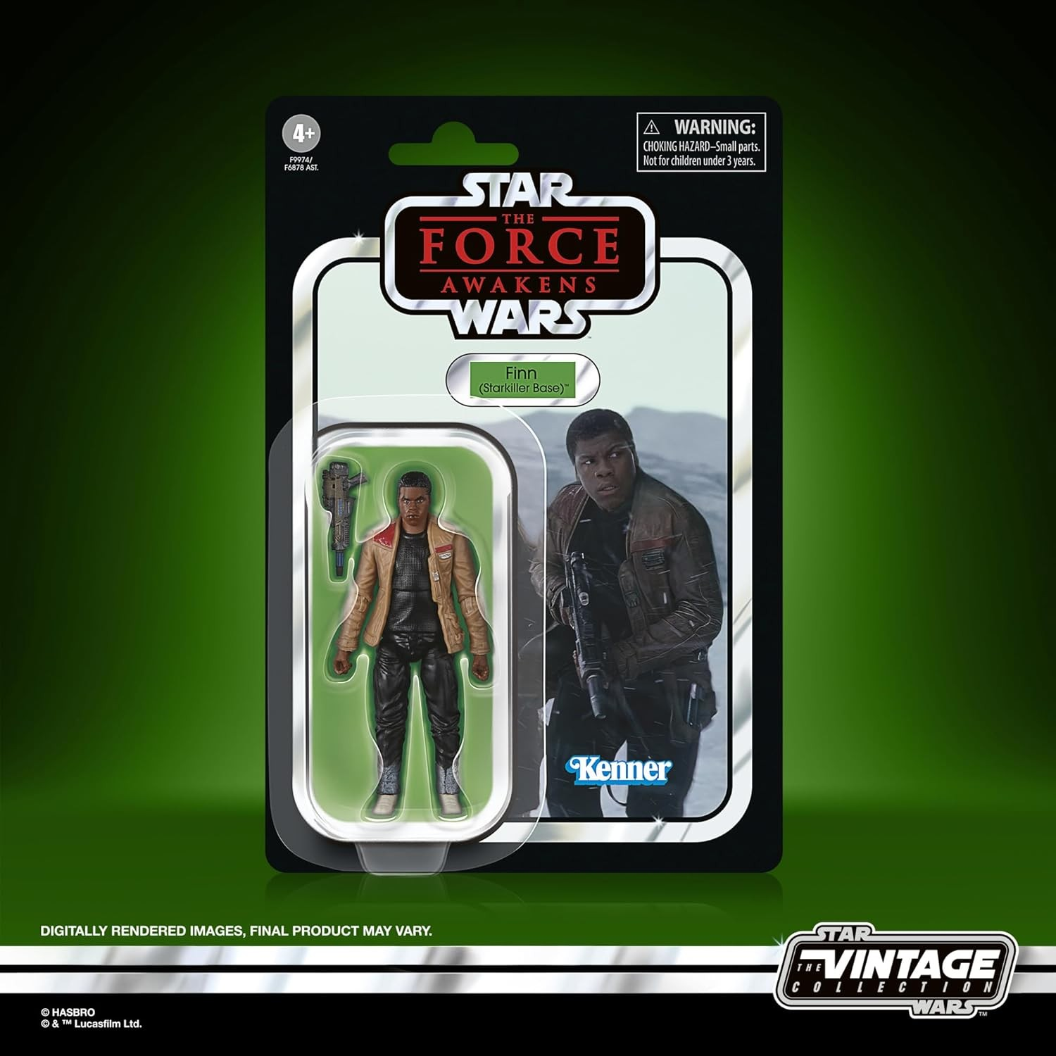Figura de acción de Finn de Star Wars en empaque vintage.