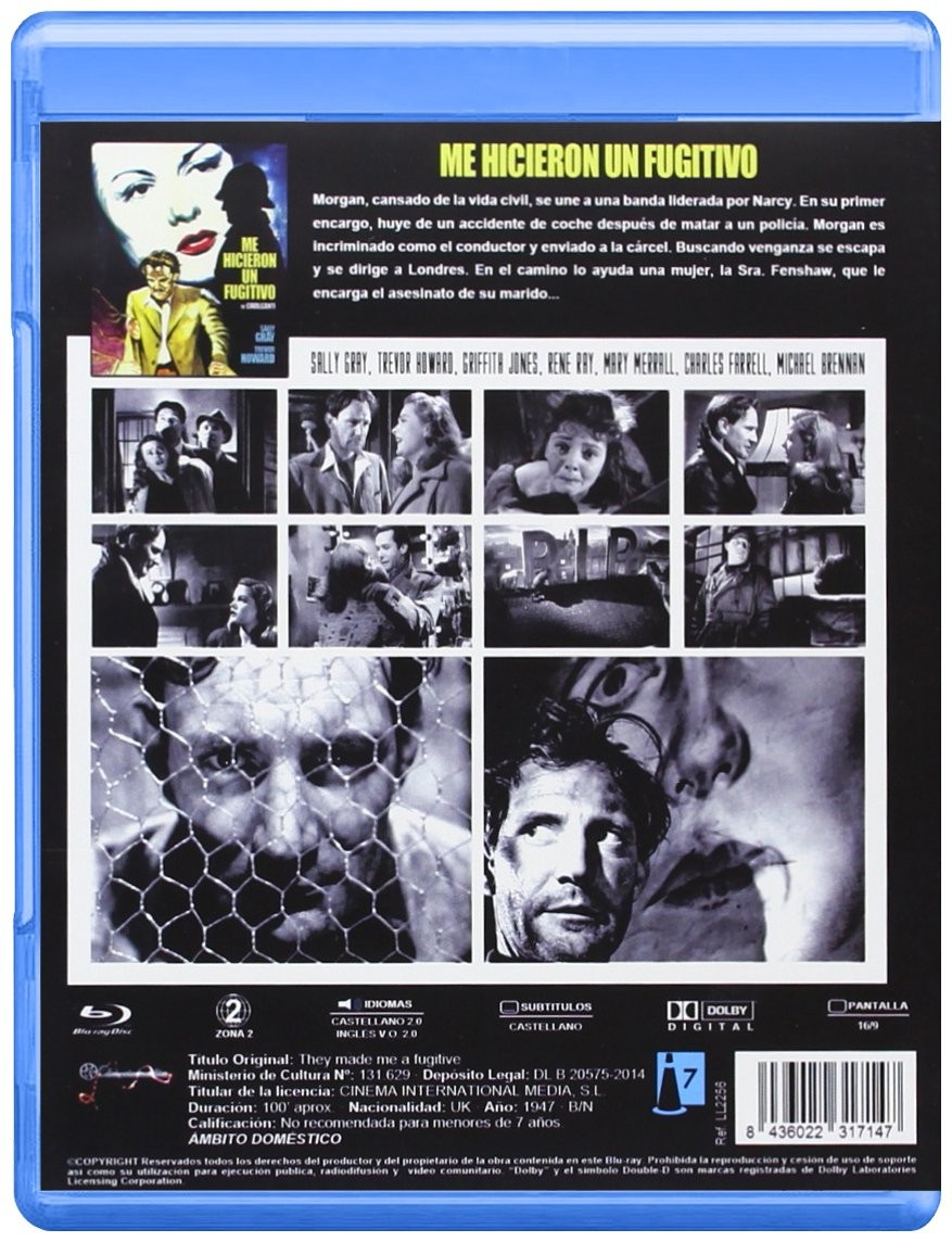Contraportada de un estuche de Blu-ray de la película "Me hicieron un fugitivo" con fotogramas en blanco y negro.