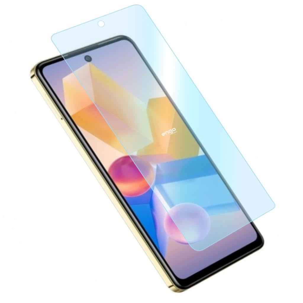 Hafifçe kaldırılmış mavi koruyucu filmli akıllı telefon.