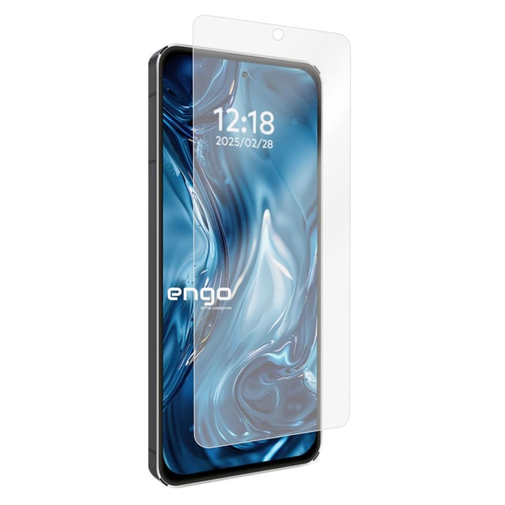 Şeffaf cam ekran koruyucusu hafifçe yukarı kaldırılmış bir akıllı telefon.