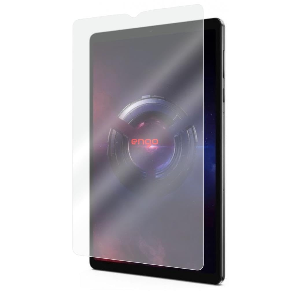 Üzerinde kısmen soyulmuş şeffaf ekrankoruyucu bulunan bir tablet.