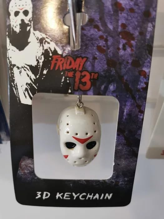 Llavero de máscara de hockey 3D Viernes 13 en tarjeta con gráfico de Jason.