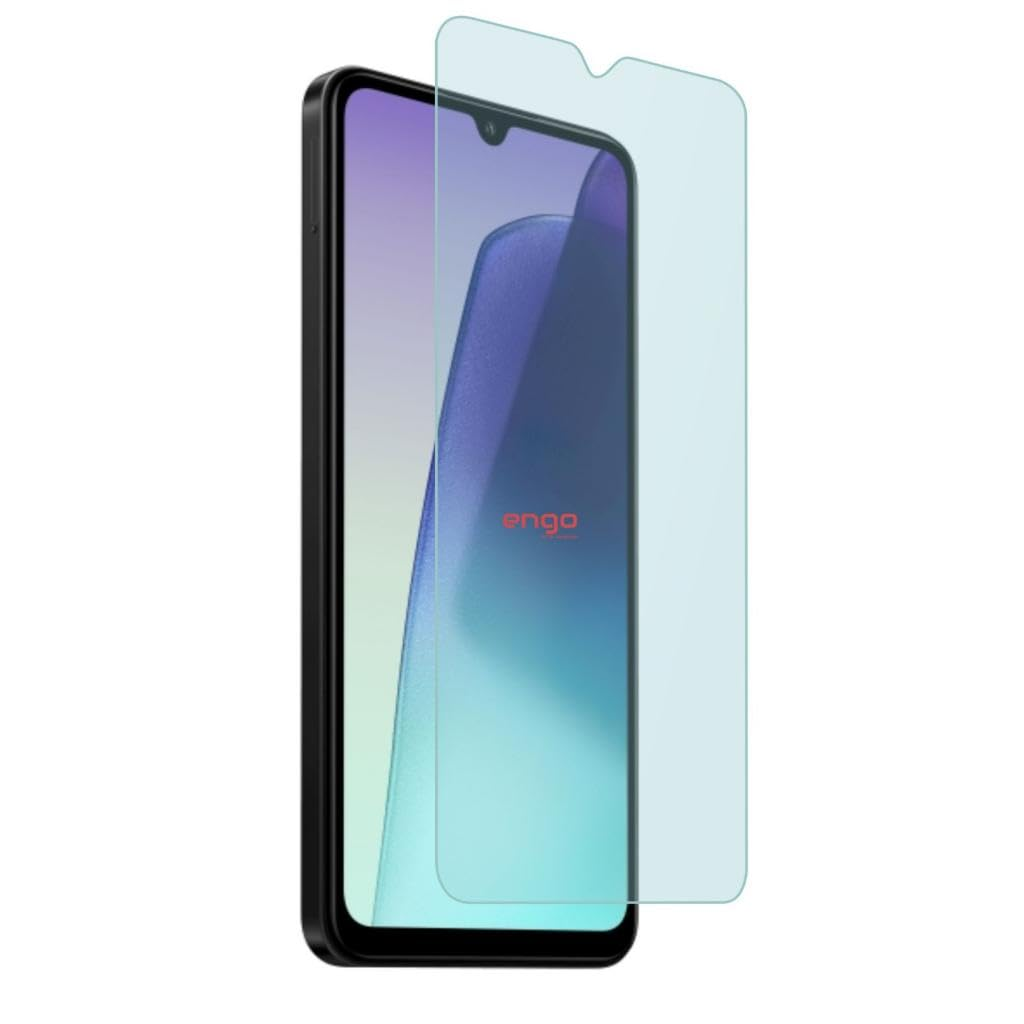 Önünde hafifçe konumlandırılmış şeffaf bir ekran koruyucu bulunan siyah akıllı telefon.