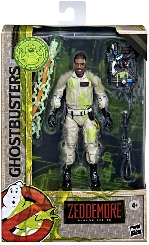 Figura de acción de Ghostbusters Winston Zeddemore en caja, con baba verde, paquete de protones y fantasma.