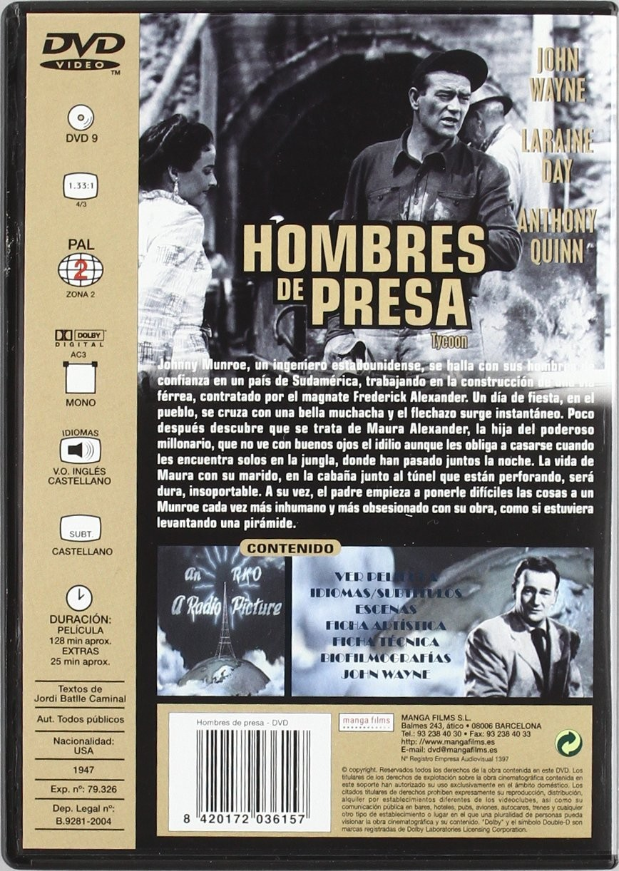 Contraportada de DVD con escenas de la película en blanco y negro, texto y código de barras.