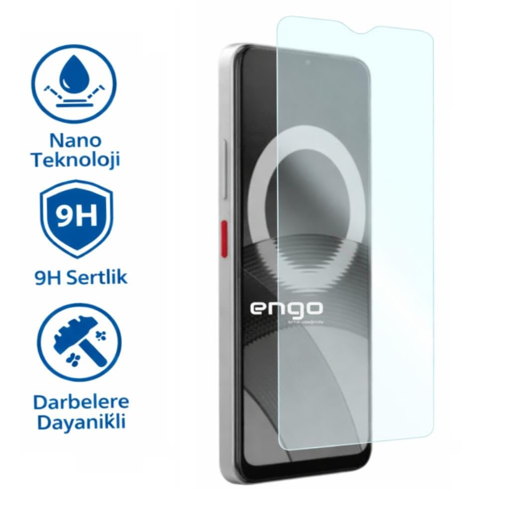 Nano ekran koruyuculu akıllı telefon ve nano teknoloji, 9H sertlik ve darbe dayanımı gösteren üç simge.