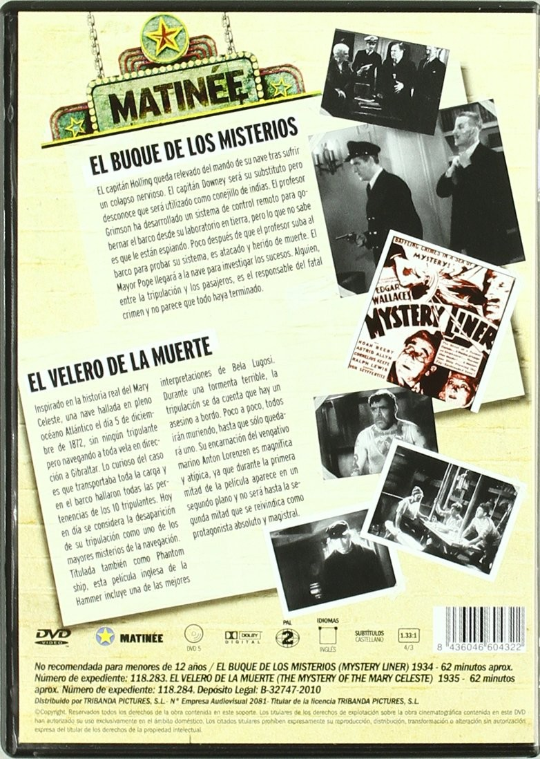 Contraportada de DVD con texto, escenas y carteles de las películas El buque de los misterios y El velero de la muerte.
