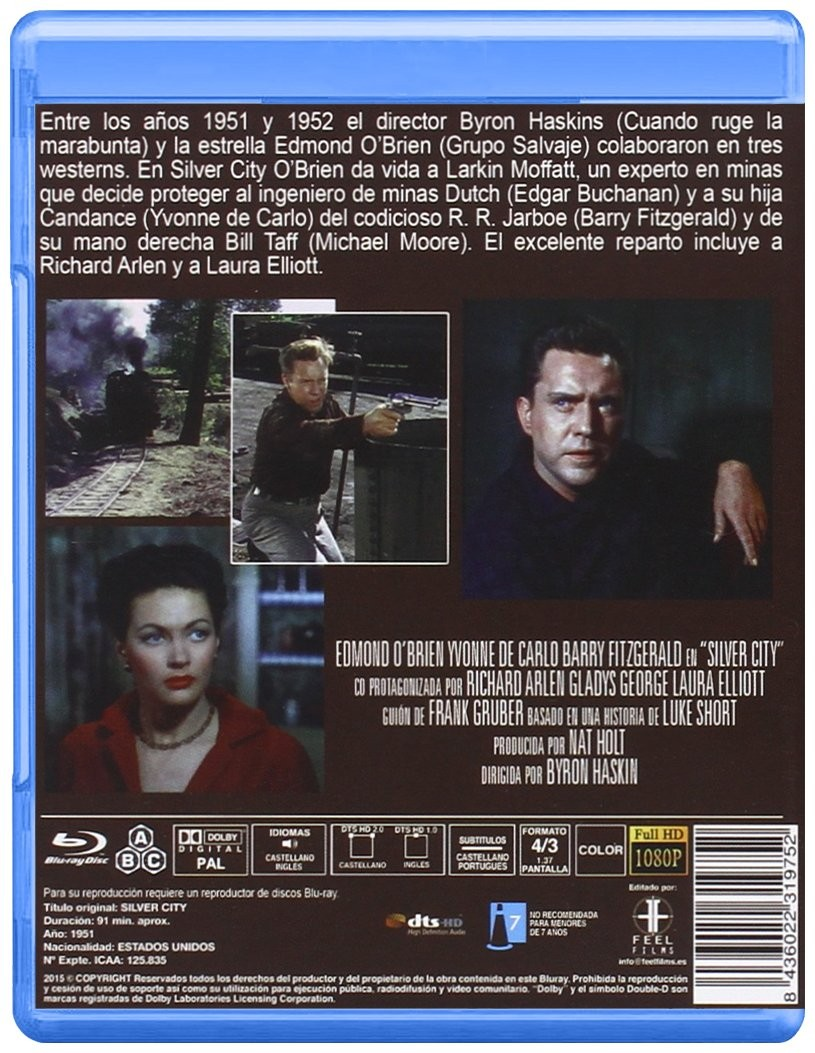 Contraportada de un estuche Blu-ray de Silver City con fotogramas, sinopsis y créditos en español.