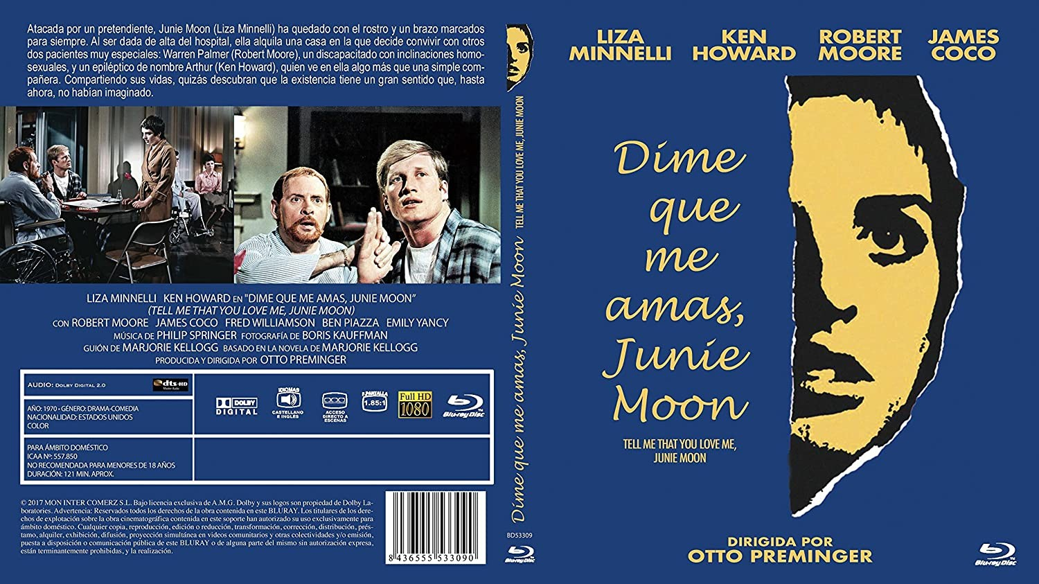 Caratula azul de Blu-ray de Dime que me amas, Junie Moon con fotos del elenco y creditos.