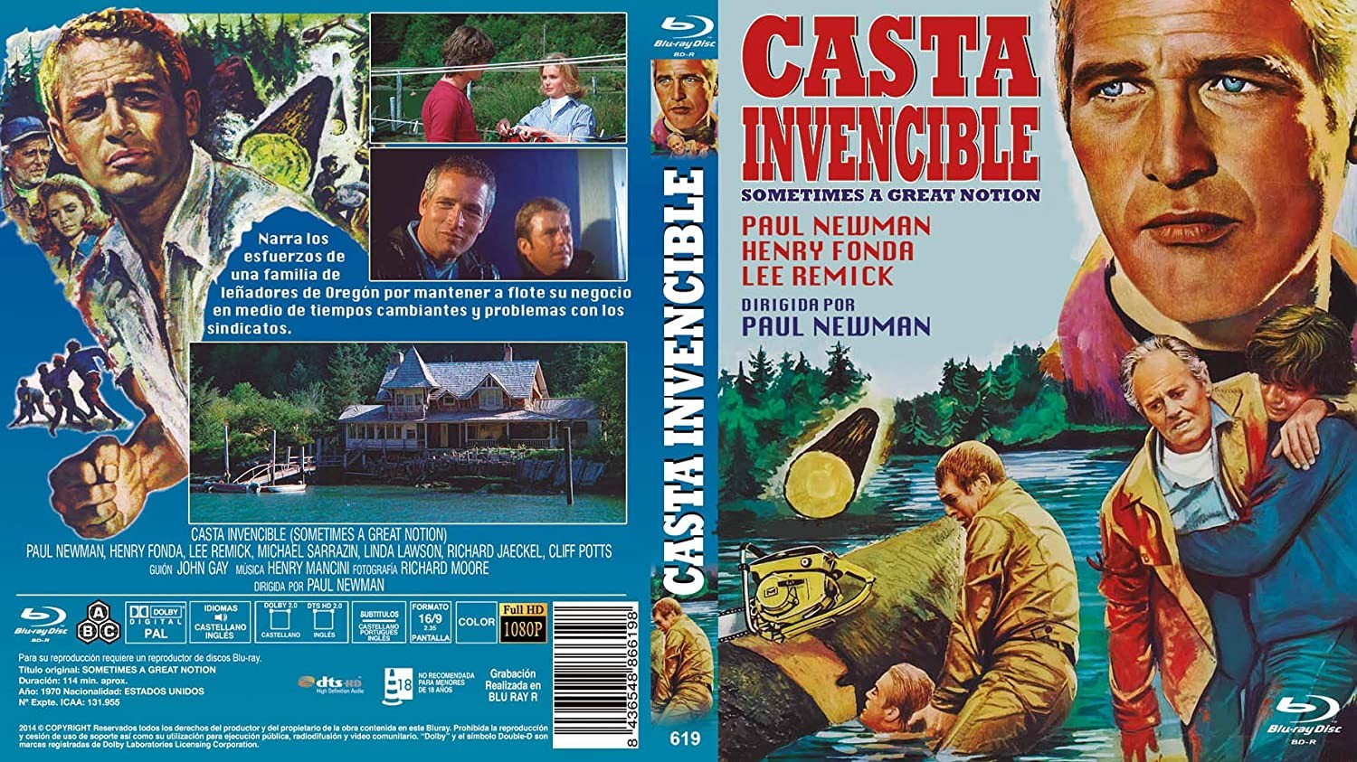 Carátula de Blu-ray de la película Casta Invencible con Paul Newman, Henry Fonda y escenas.
