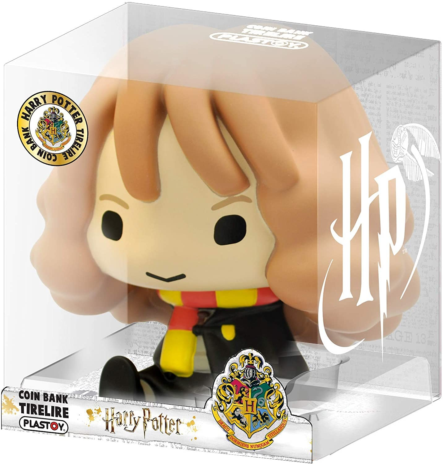 Harry Potter Spardose in transparenter Verpackung mit Hogwarts Logo.