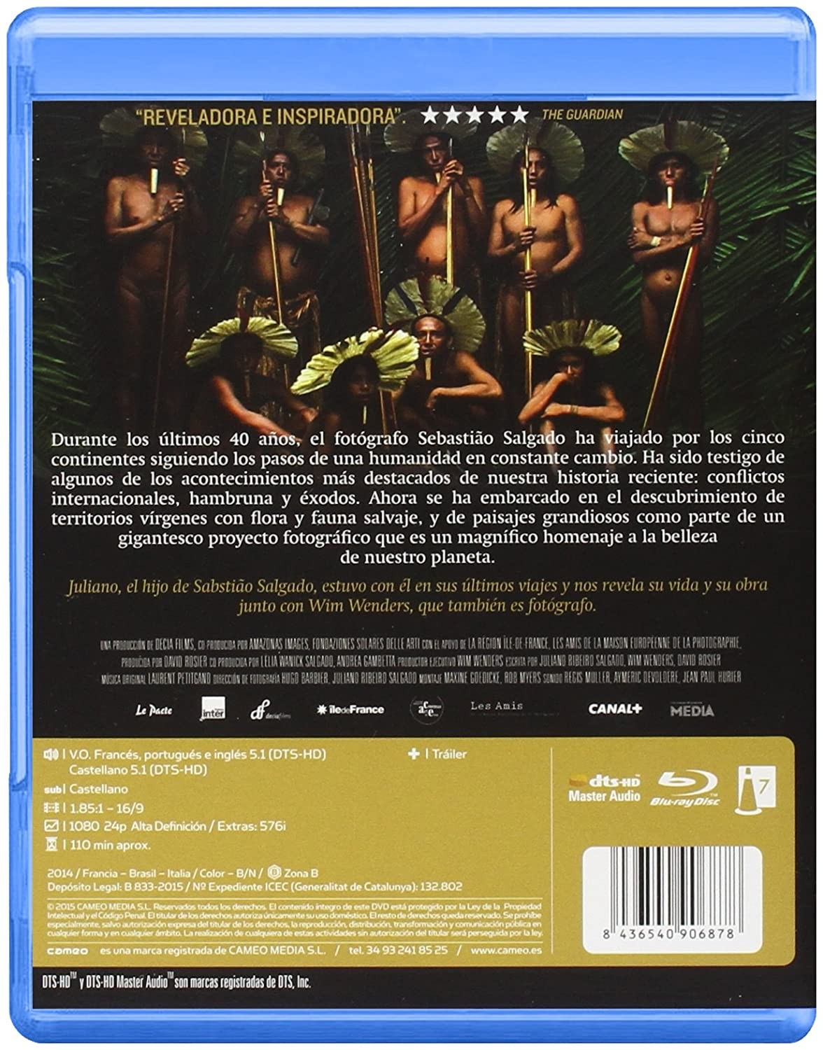 Contraportada de Blu-ray con personas indígenas sobre fondo tropical y texto en español.