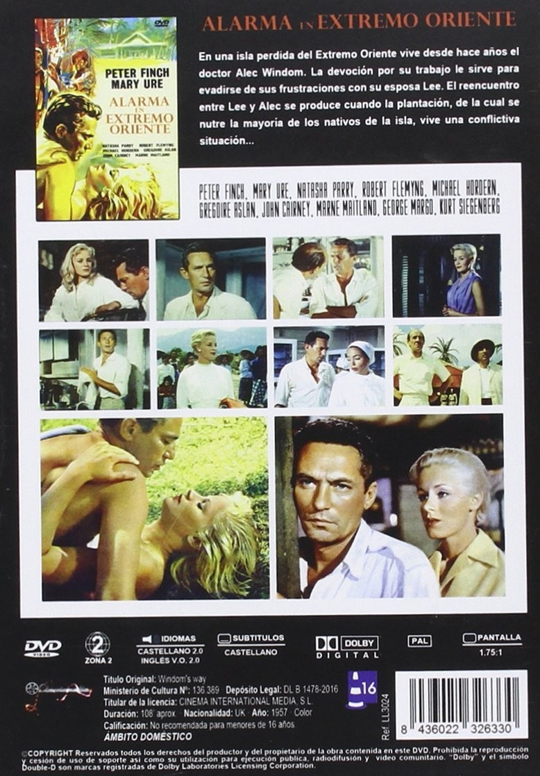 Contraportada del DVD Alarma en Extremo Oriente con fotos de escenas, sinopsis y reparto.
