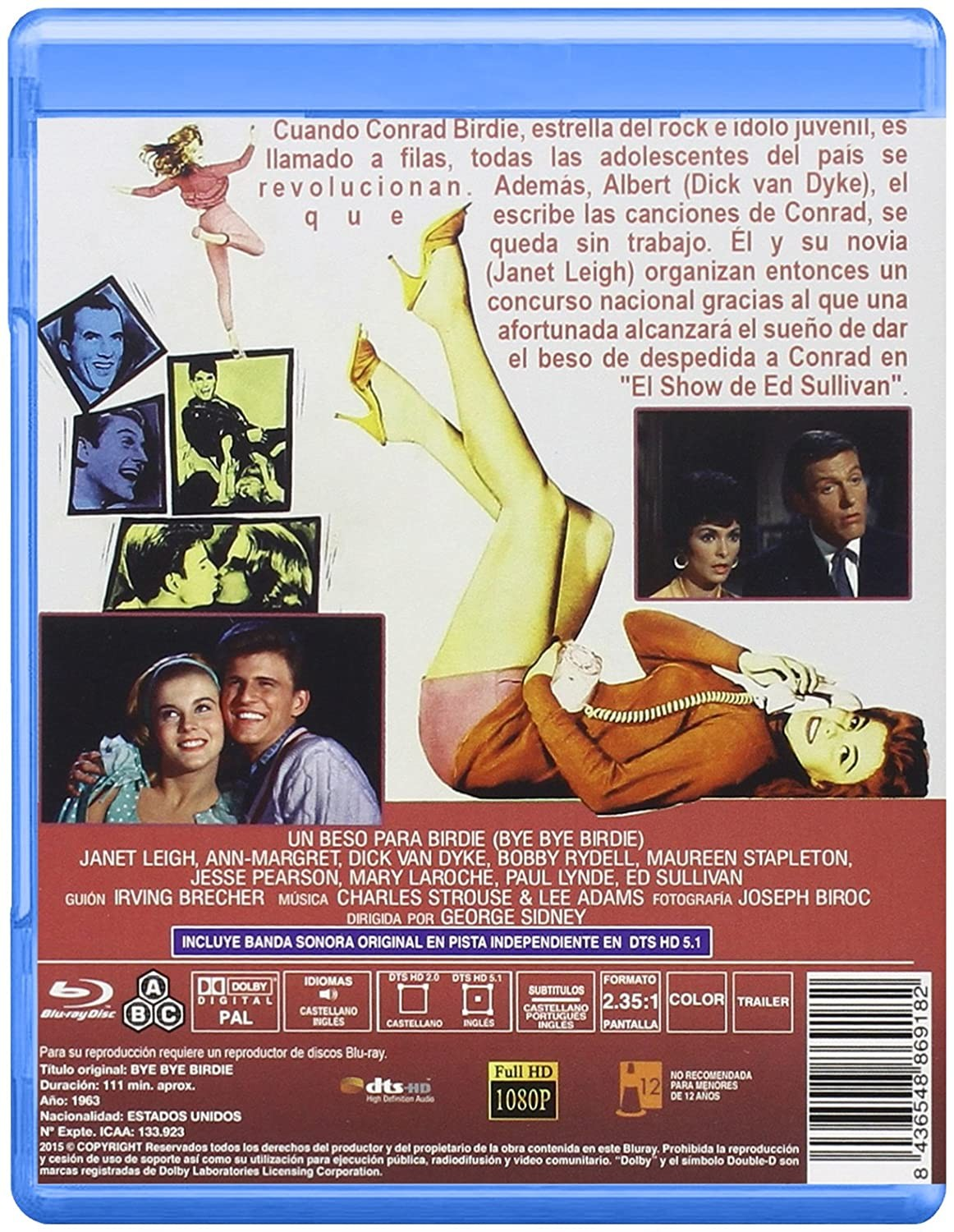 Contraportada del Blu-ray de Bye Bye Birdie con fotogramas, sinopsis en español y detalles técnicos.