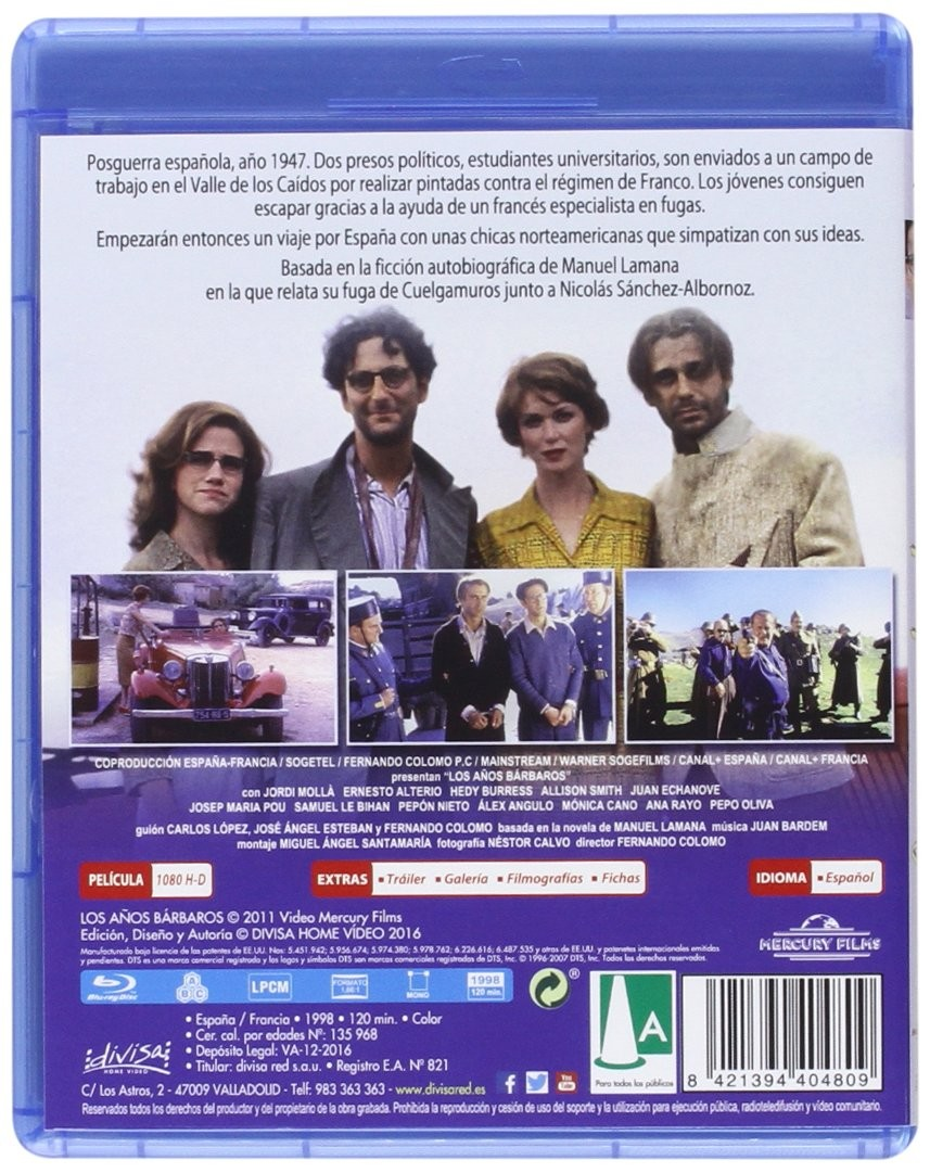 Contraportada de un estuche de Blu-ray con información de la película y fotos de escenas.