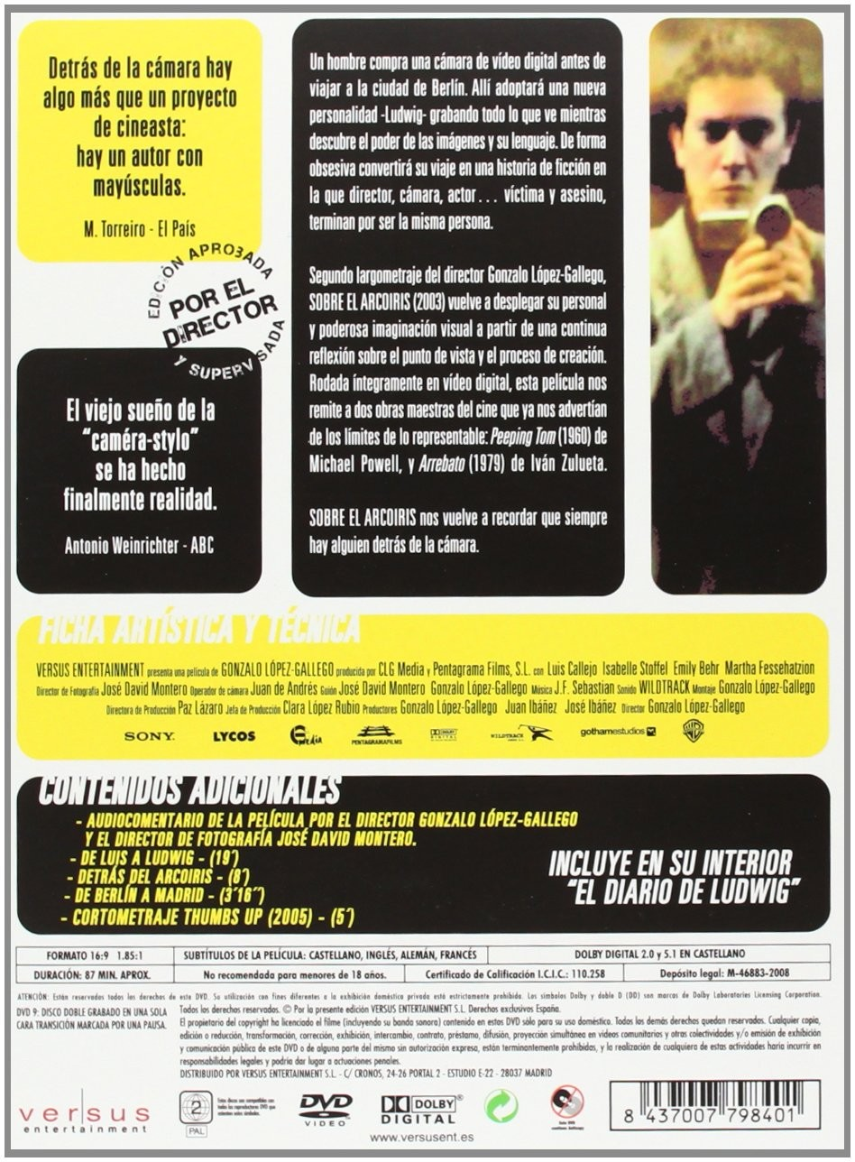Contraportada de DVD con bloques de texto, foto de un hombre con cámara y detalles técnicos.