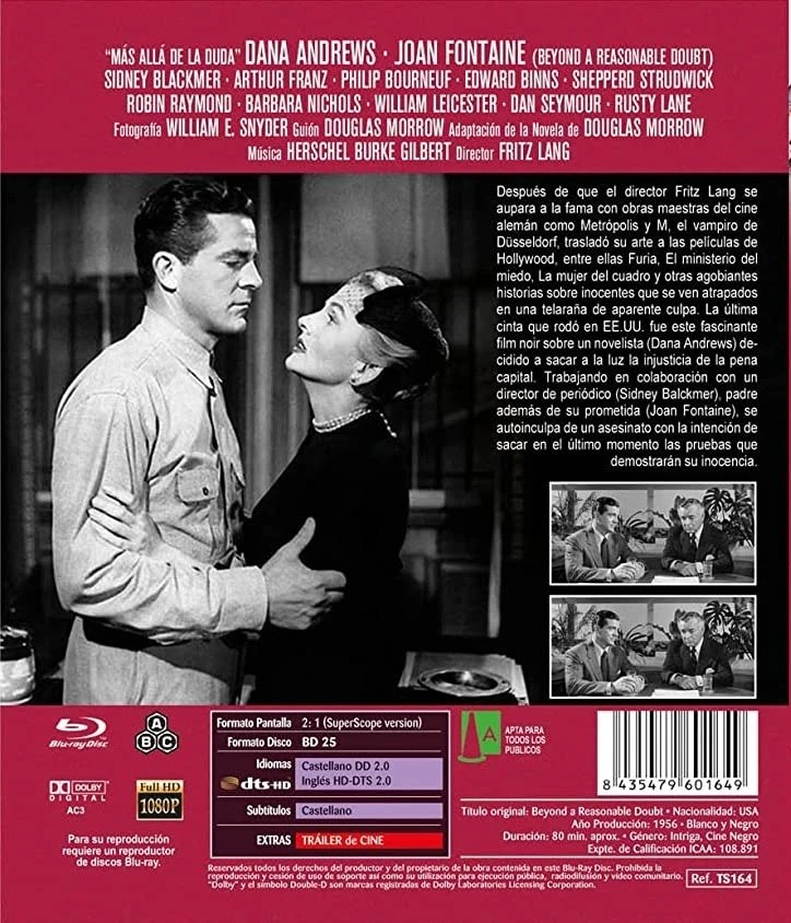 Carátula de Blu-ray de Más allá de la duda con actores, sinopsis y detalles técnicos.