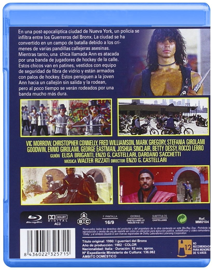 Contraportada de Blu-ray de Los guerreros del Bronx con fotogramas, descripción y reparto.