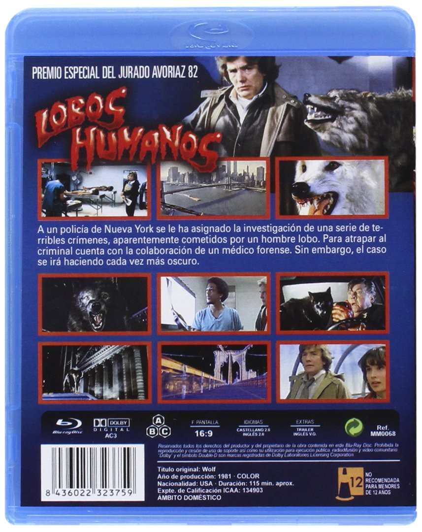 Contraportada de Blu-ray con fotogramas, descripción y código de barras de Wolf.