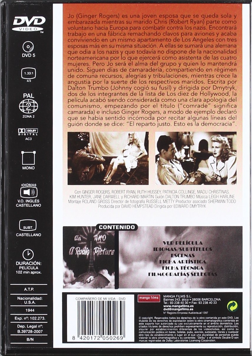 Contraportada de DVD con sinopsis, fotogramas, opciones de menú y detalles técnicos en fondo blanco.