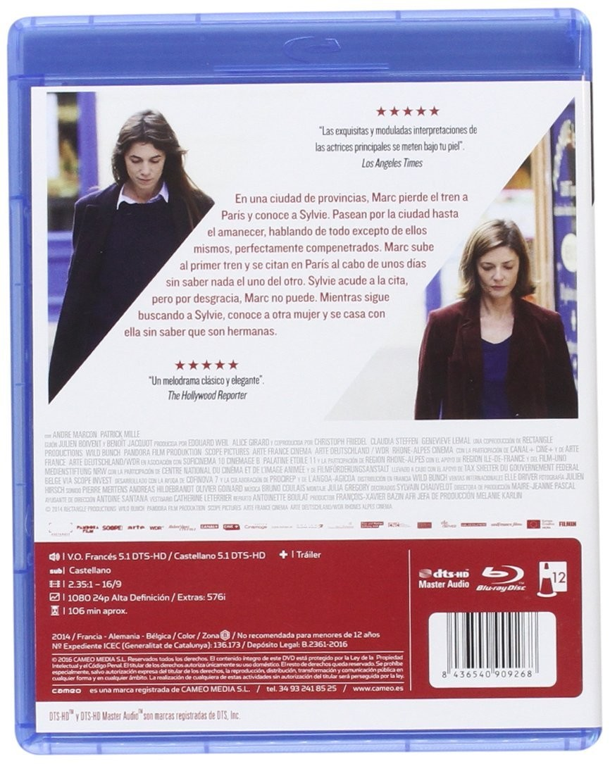 Contraportada de una caja de Blu-ray con información de la película, imágenes de dos mujeres y texto en español.