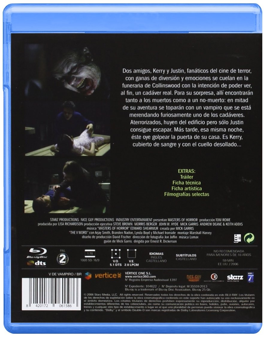 Contraportada de un Blu-ray de terror con escenas, texto en español y detalles técnicos.