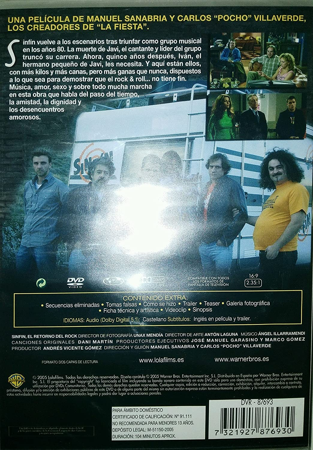 Contraportada de DVD con un cartel de película, cinco hombres frente a un contenedor azul y texto en español.