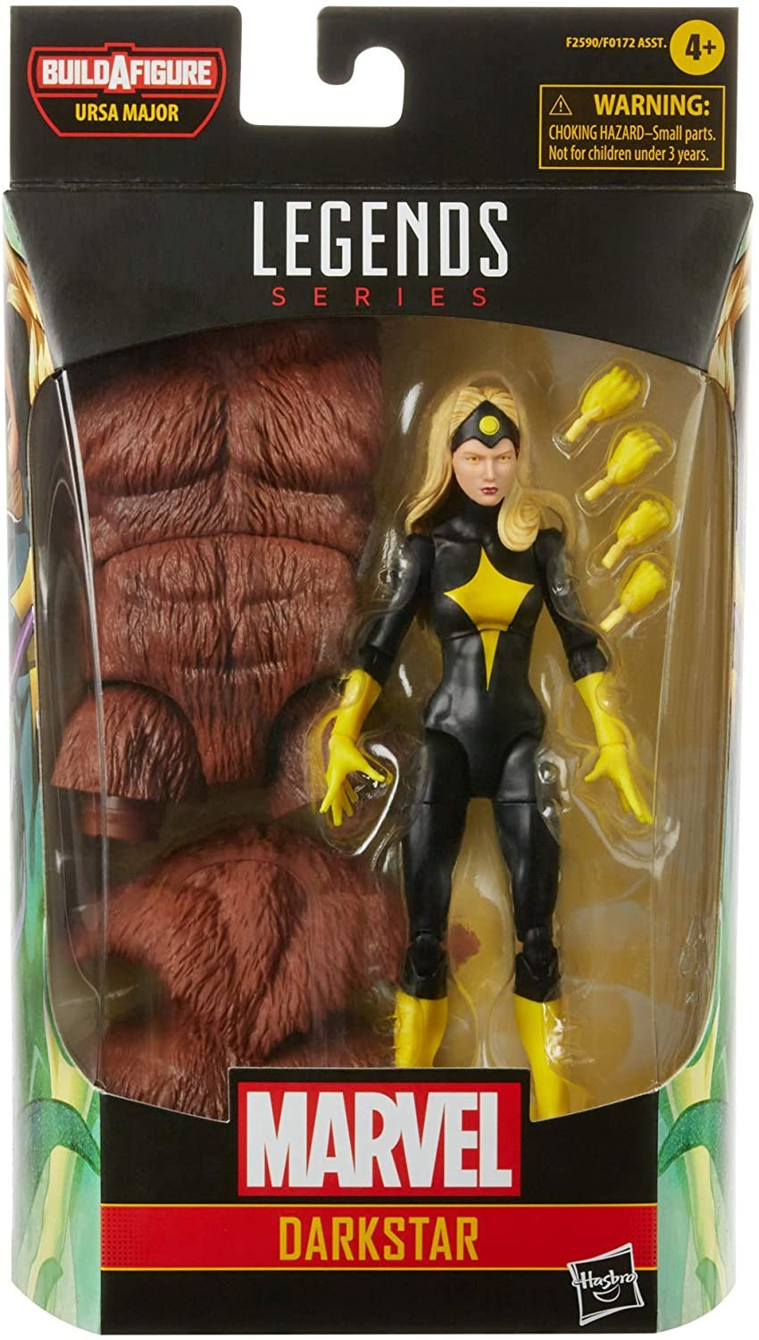Figura de acción Darkstar de Marvel Legends en caja con piezas de Ursa Major y manos.