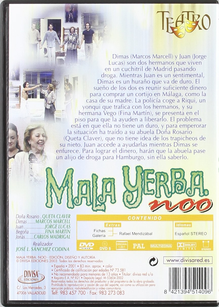 Carátula del DVD de la comedia española Mala Yerba Noo con fotos de escenas, sinopsis y reparto.