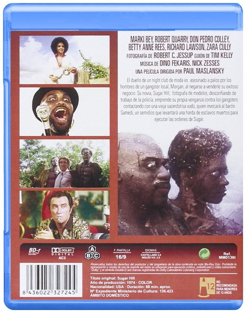 Contraportada de un estuche Blu-ray de Sugar Hill con fotogramas, sinopsis y detalles técnicos.