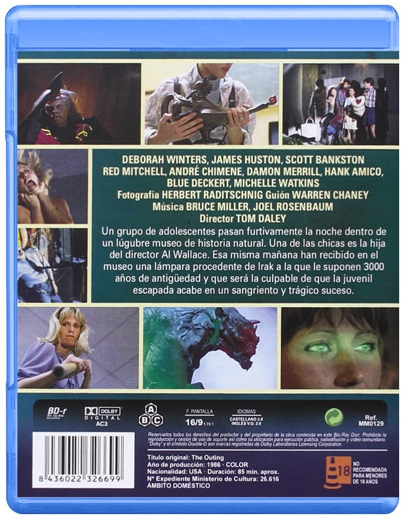 Contraportada de un Blu-ray con fotogramas, reparto, sinopsis y código de barras sobre fondo verde.