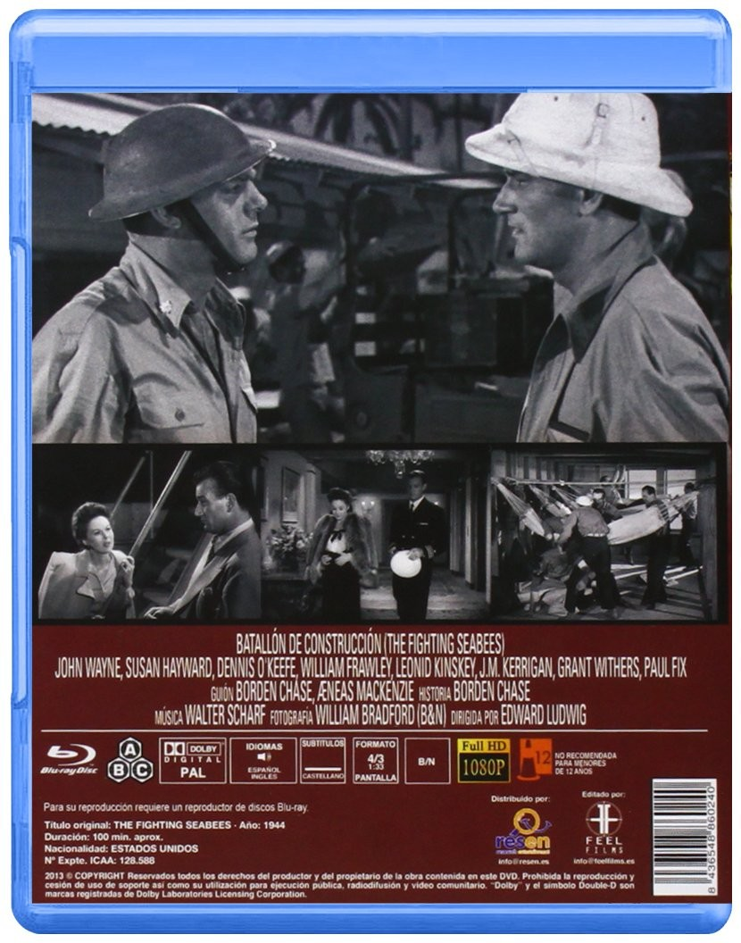Contraportada de la caja Blu-ray de The Fighting Seabees con fotogramas y detalles.