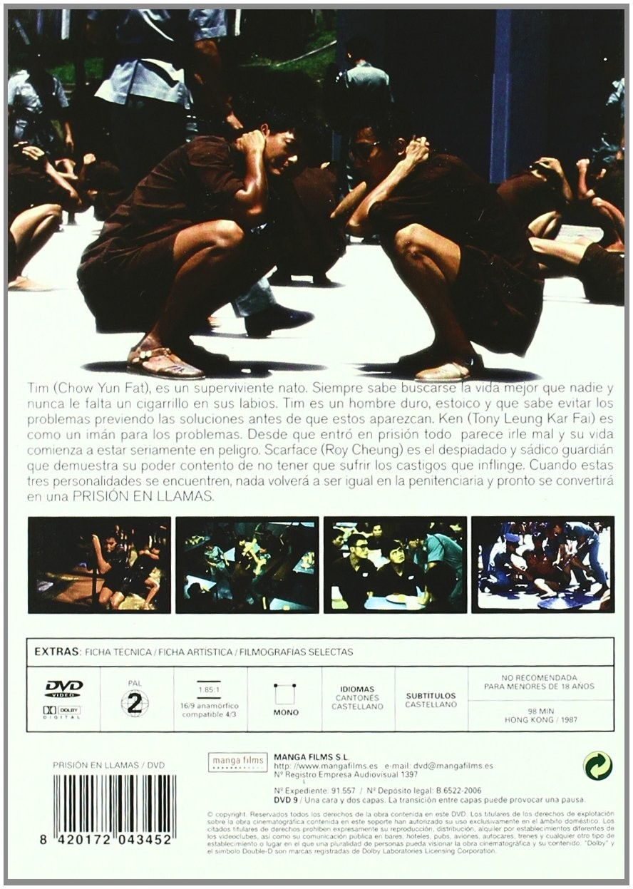 Contraportada de DVD con escenas de prisión arriba, cuatro imágenes pequeñas en el medio y texto y código de barras abajo.