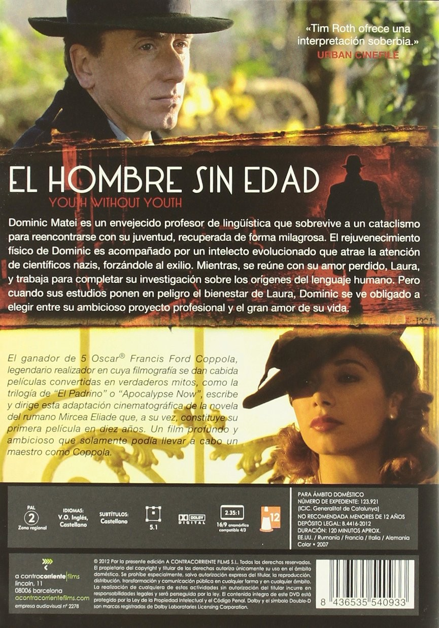 Caratula del DVD El Hombre Sin Edad con un hombre con sombrero arriba y una mujer abajo.
