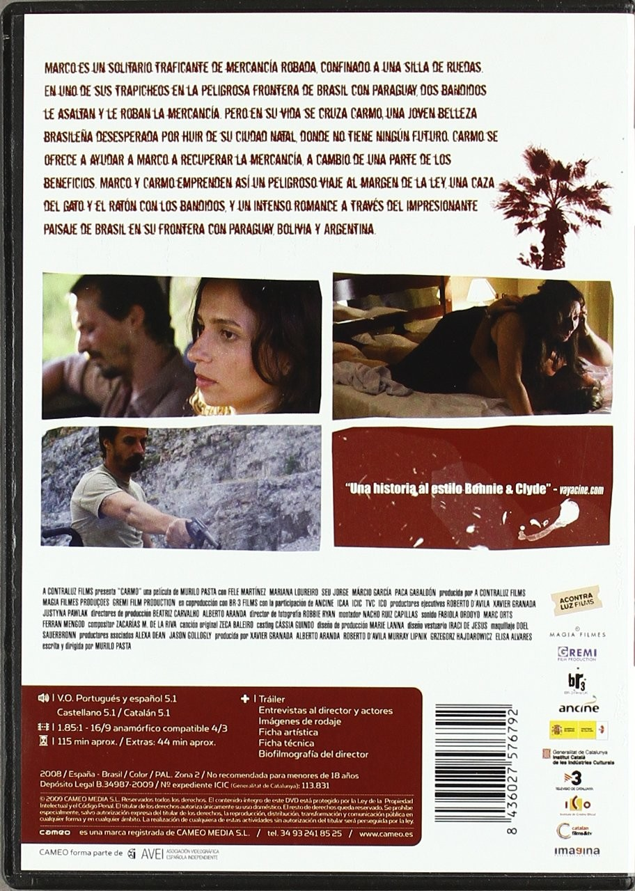 Contraportada de DVD con texto en español, sinopsis, tres fotogramas, detalles del reparto, código de barras y logos.