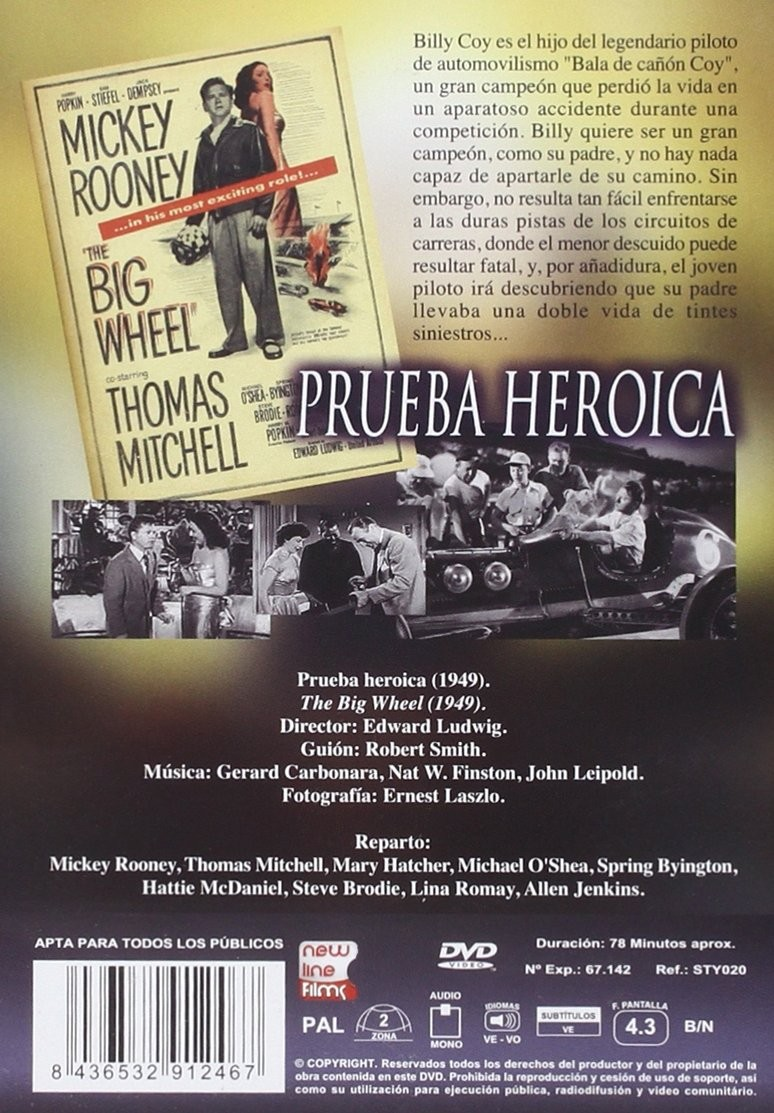 Contraportada de DVD con el póster de la película y fotogramas de 'The Big Wheel'.