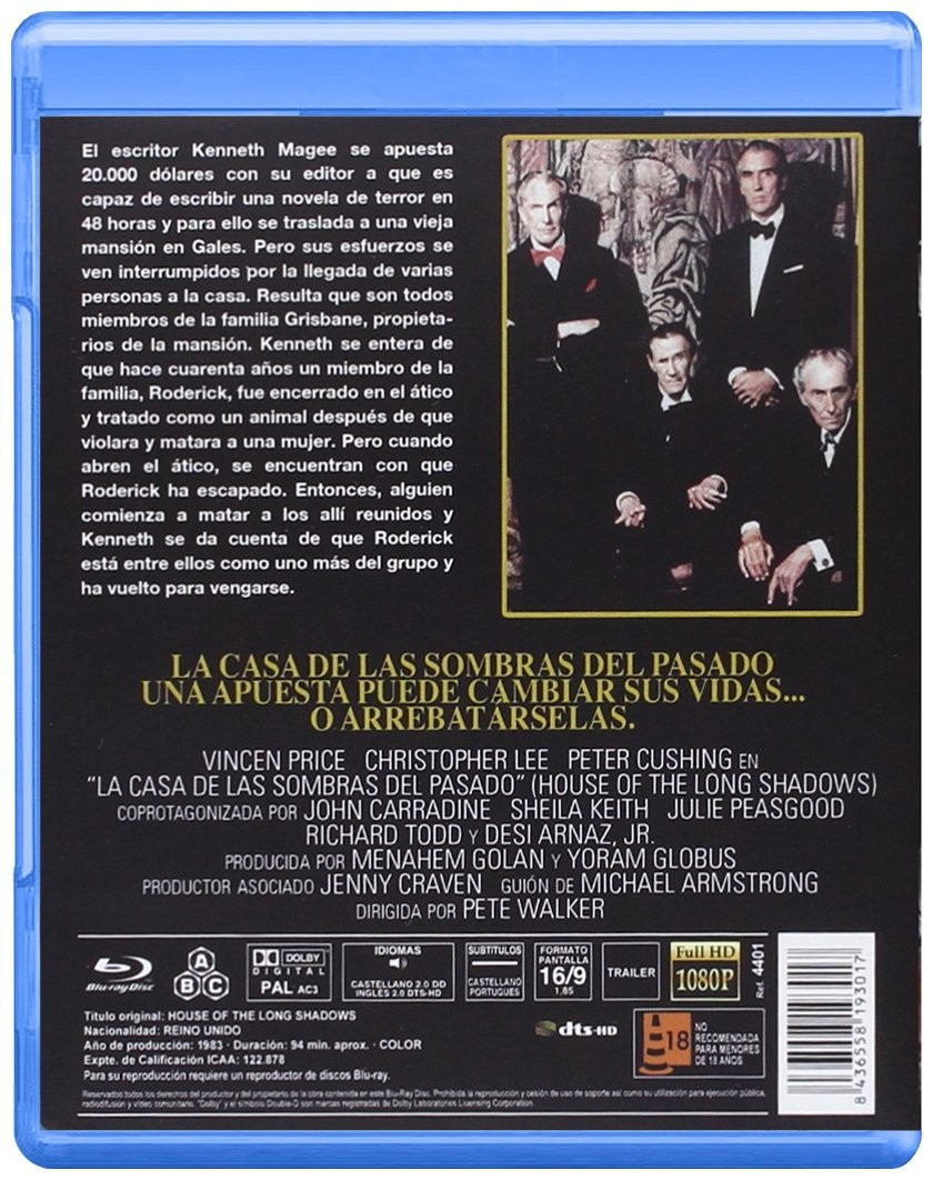 Contraportada de un Blu-ray de La casa de las sombras del pasado con texto y fotos.