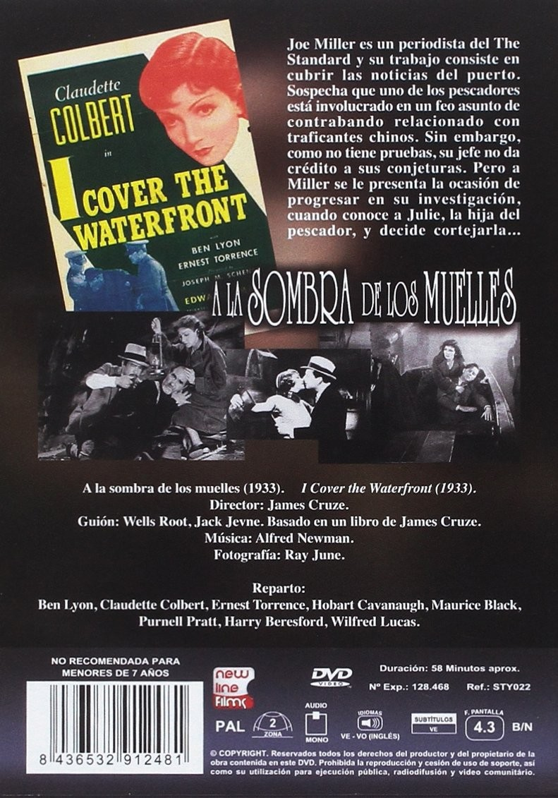 Contraportada del DVD de 'A la sombra de los muelles' con fotogramas, sinopsis y reparto.