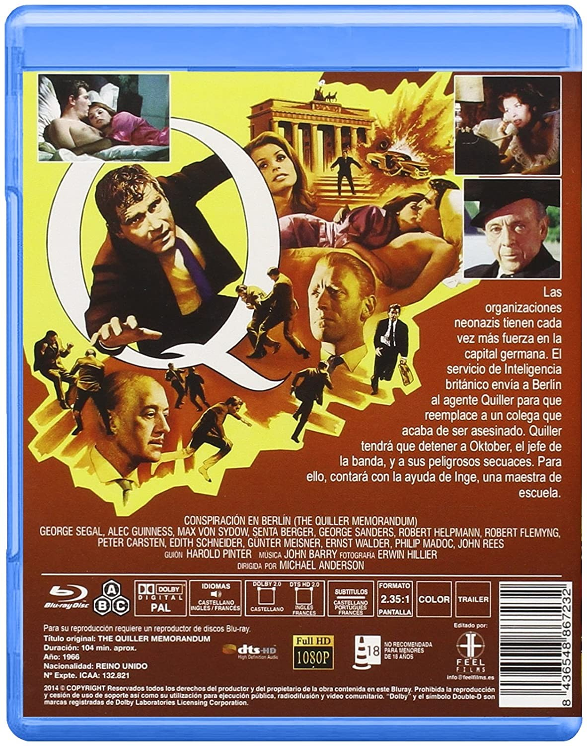 Contraportada del Blu-ray The Quiller Memorandum con fotogramas, reparto y sinopsis en español.